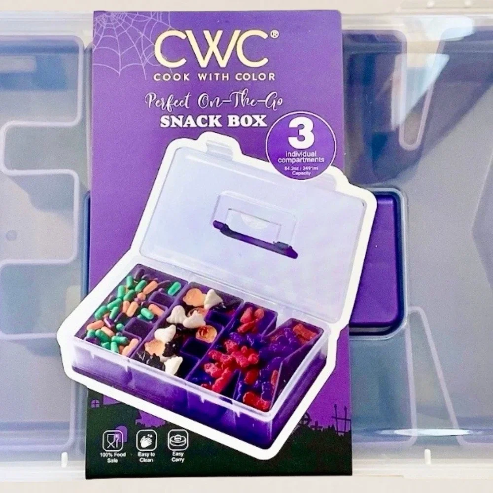 Cook With Color Halloween EEK Snack Box Purple 3 Compartment Travel Tray NEW